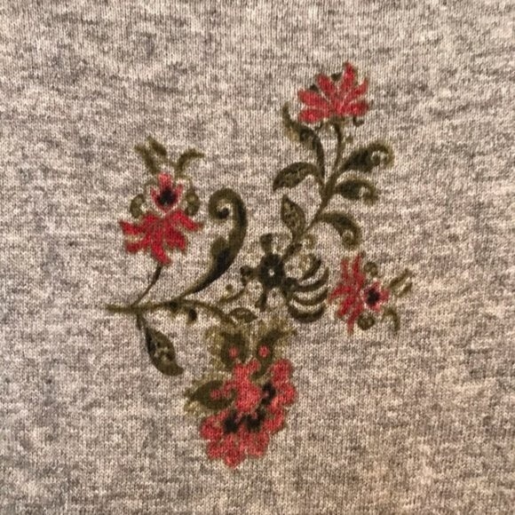 ANN TAYLOR LOFT X-Small Gray Red Floral Crewneck Wool Tunic Pullover Crewneck - Picture 3 of 6